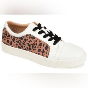 Journee Collection White and Leopard Sneakers